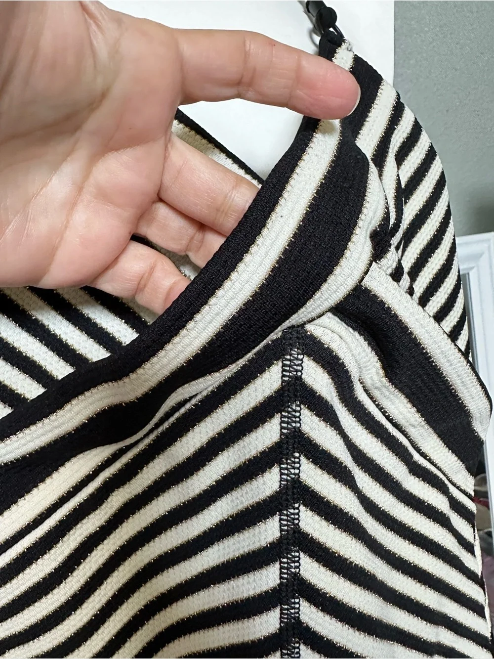 Robin Piccone Black, Ivory & Gold Striped V-Neck One-Piece Swimsuit